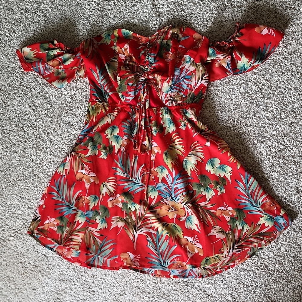 Tropical Print Off The Shoulder Dress